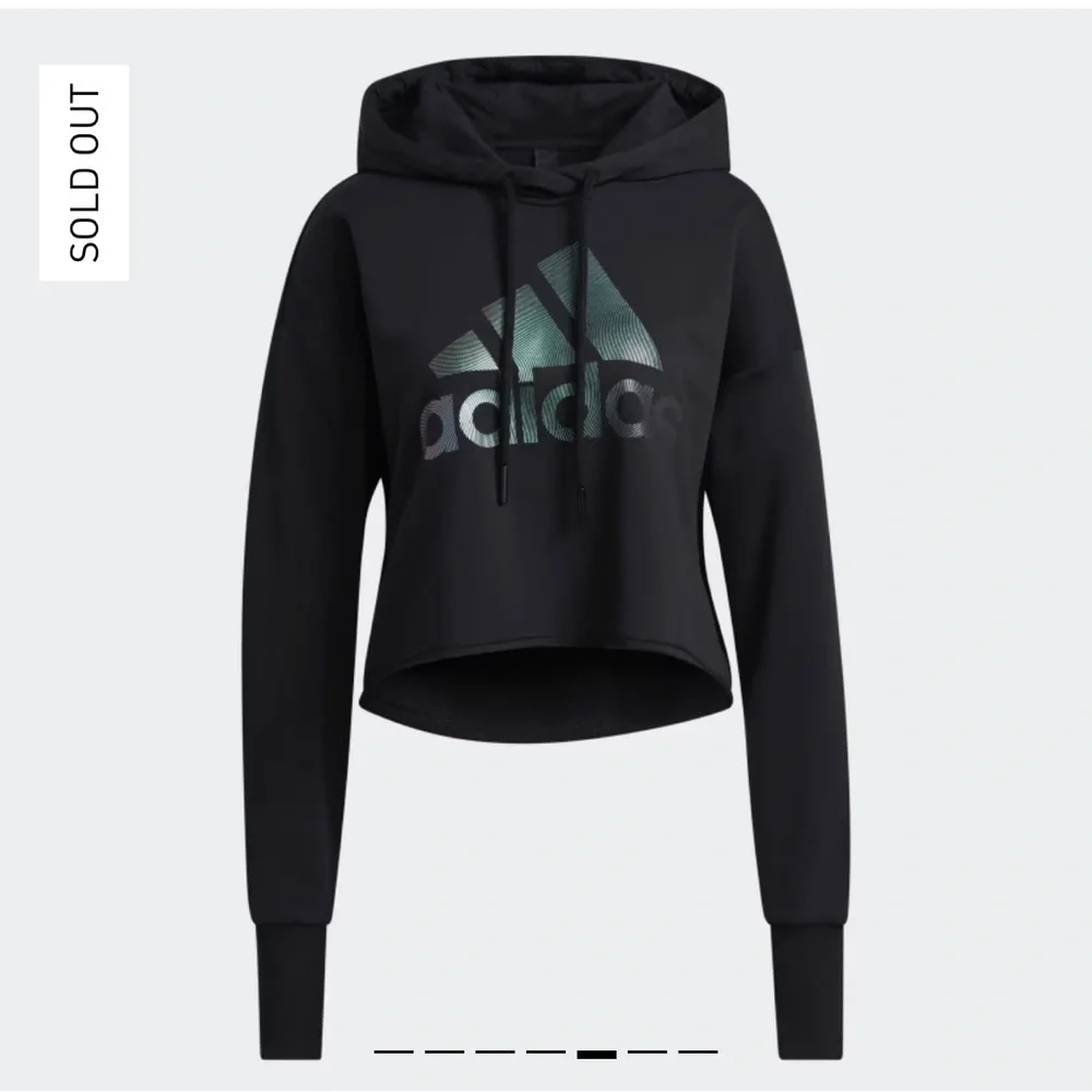 Adidas Holiday Graphic Hoodie Size XS Black Loose Fit Cropped Shimmery Logo Hood